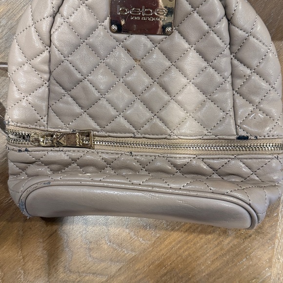 Bebe Beige Quilted Backpack with Gold Details - Picture 5 of 8